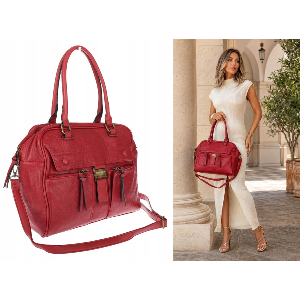 Torebka damska shopper A4 kuferek elegancka torba do pracy CH810 Czerwona