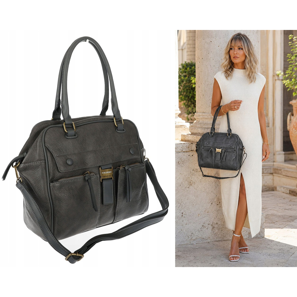 Torebka damska shopper A4 kuferek elegancka torba do pracy CH810 Szara