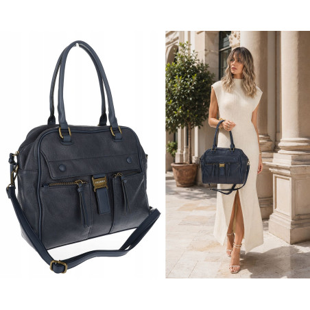 Torebka damska shopper A4 kuferek elegancka torba do pracy CH810 Granatowa