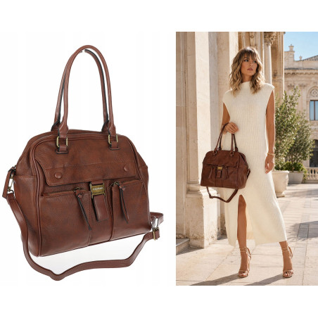 Torebka damska shopper A4 kuferek elegancka torba do pracy CH810 Brązowa
