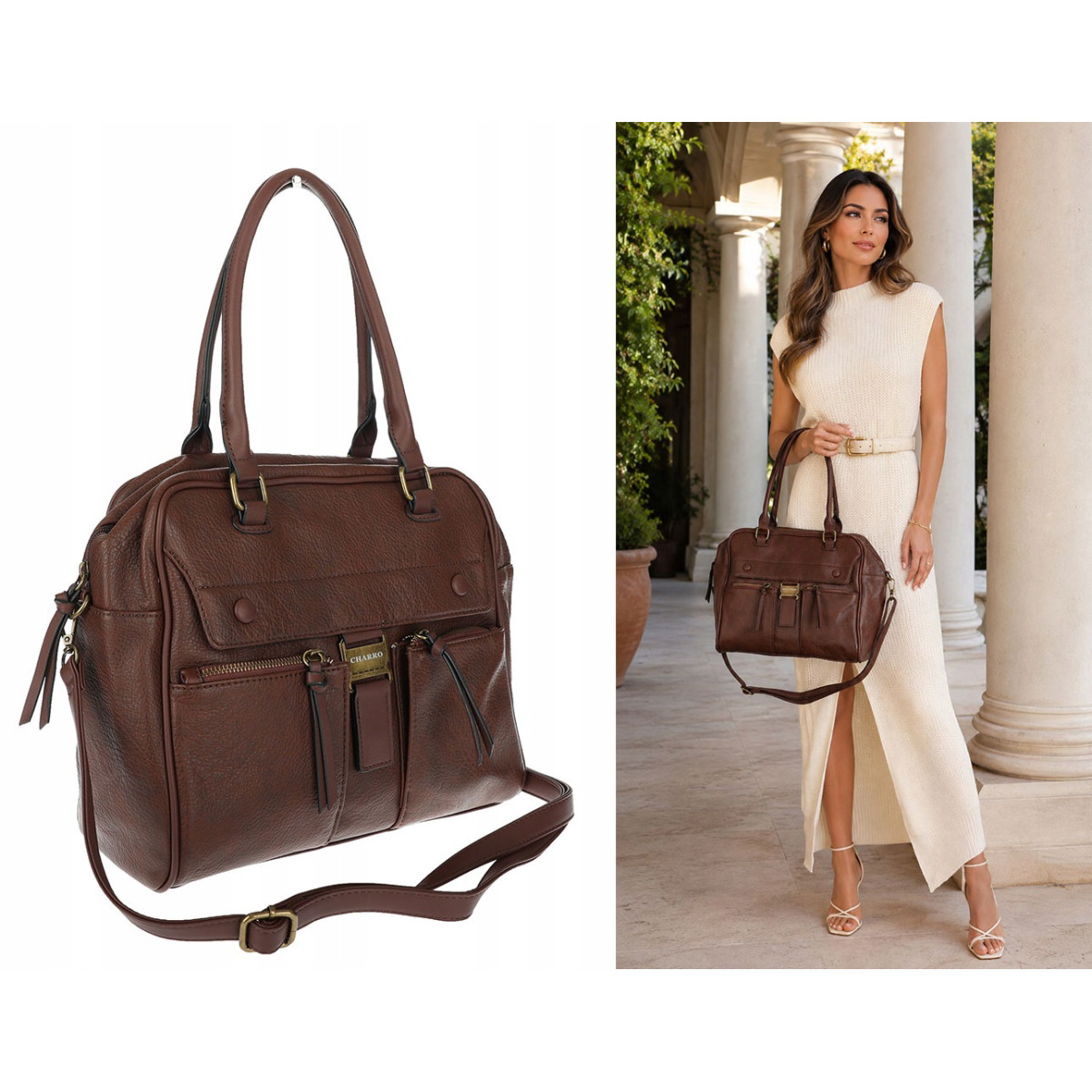 Torebka damska shopper kuferek elegancka torba do pracy CH810 Czekoladowa