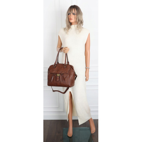 Torebka damska shopper A4 kuferek elegancka torba do pracy CH810 Brązowa