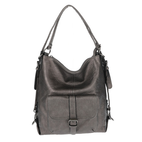 Torebka Miejska 2w1 Shopper Plecak Worek Torba Modna na Ramię SQ36A Srebrna