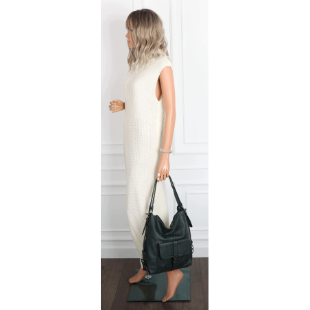 Torebka Miejska 2w1 Shopper Plecak Worek Torba Modna na Ramię SQ36A Zielona