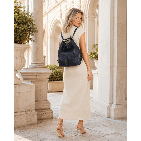 Torebka Miejska 2w1 Shopper Plecak Worek Torba na Ramię SQ36A Granatowa