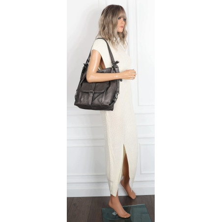 Torebka Miejska 2w1 Shopper Plecak Worek Torba Modna na Ramię SQ36A Srebrna