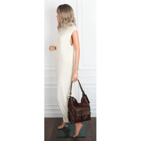 Torebka Miejska 2w1 Shopper Plecak Worek Torba na Ramię SQ36A Czekoladowa