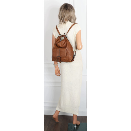 Torebka Miejska 2w1 Shopper Plecak Worek Torba Modna na Ramię SQ36A Brązowa