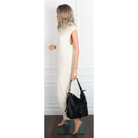 Torebka Damska Miejska 2w1 Shopper Plecak Worek Torba na Ramię SQ36A Czarna