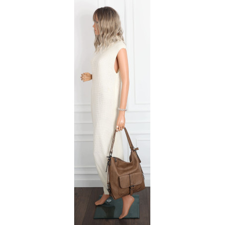 Torebka Damska Miejska 2w1 Shopper Plecak Worek Torba na Ramię SQ36A Beżowa