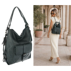 Torebka Miejska 2w1 Shopper Plecak Worek Torba Modna na Ramię SQ36A Zielona