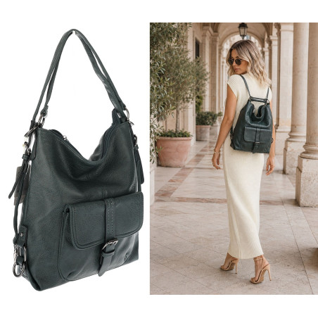 Torebka Miejska 2w1 Shopper Plecak Worek Torba Modna na Ramię SQ36A Zielona