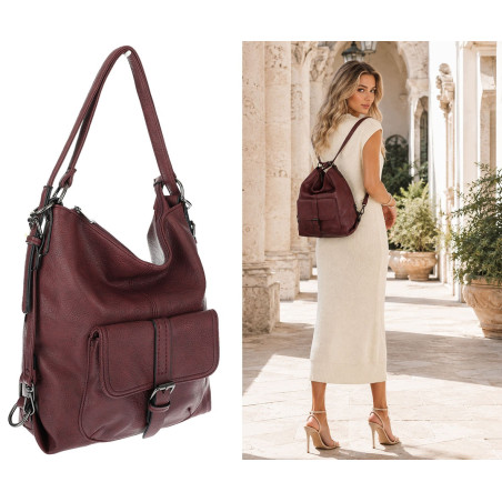 Torebka Miejska 2w1 Shopper Plecak Worek Torba na Ramię SQ36A Czerwona