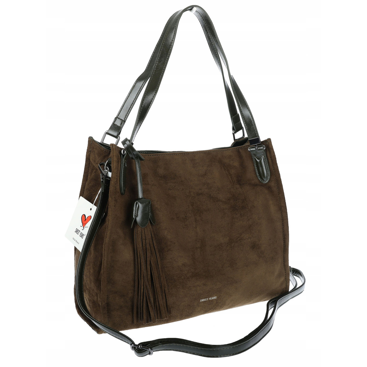 Torebka damska shopper zamszowa pojemna na ramię modna lekka OS137 Zielona