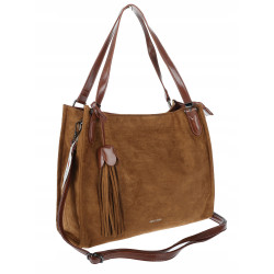 Torebka damska shopper zamszowa pojemna na ramię modna lekka OS137 Brązowa