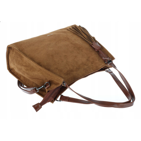 Torebka damska shopper zamszowa pojemna na ramię modna lekka OS137 Brązowa