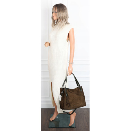Torebka damska shopper zamszowa pojemna na ramię modna lekka OS137 Zielona