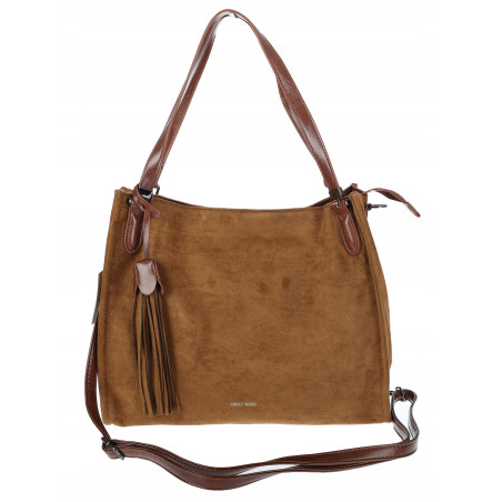 Torebka damska shopper zamszowa pojemna na ramię modna lekka OS137 Brązowa