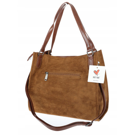 Torebka damska shopper zamszowa pojemna na ramię modna lekka OS137 Brązowa