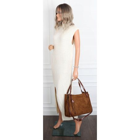 Torebka damska shopper zamszowa pojemna na ramię modna lekka OS137 Brązowa
