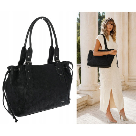 Torebka damska shopper A4 kuferek na ramię torba do pracy NS977 Czarna