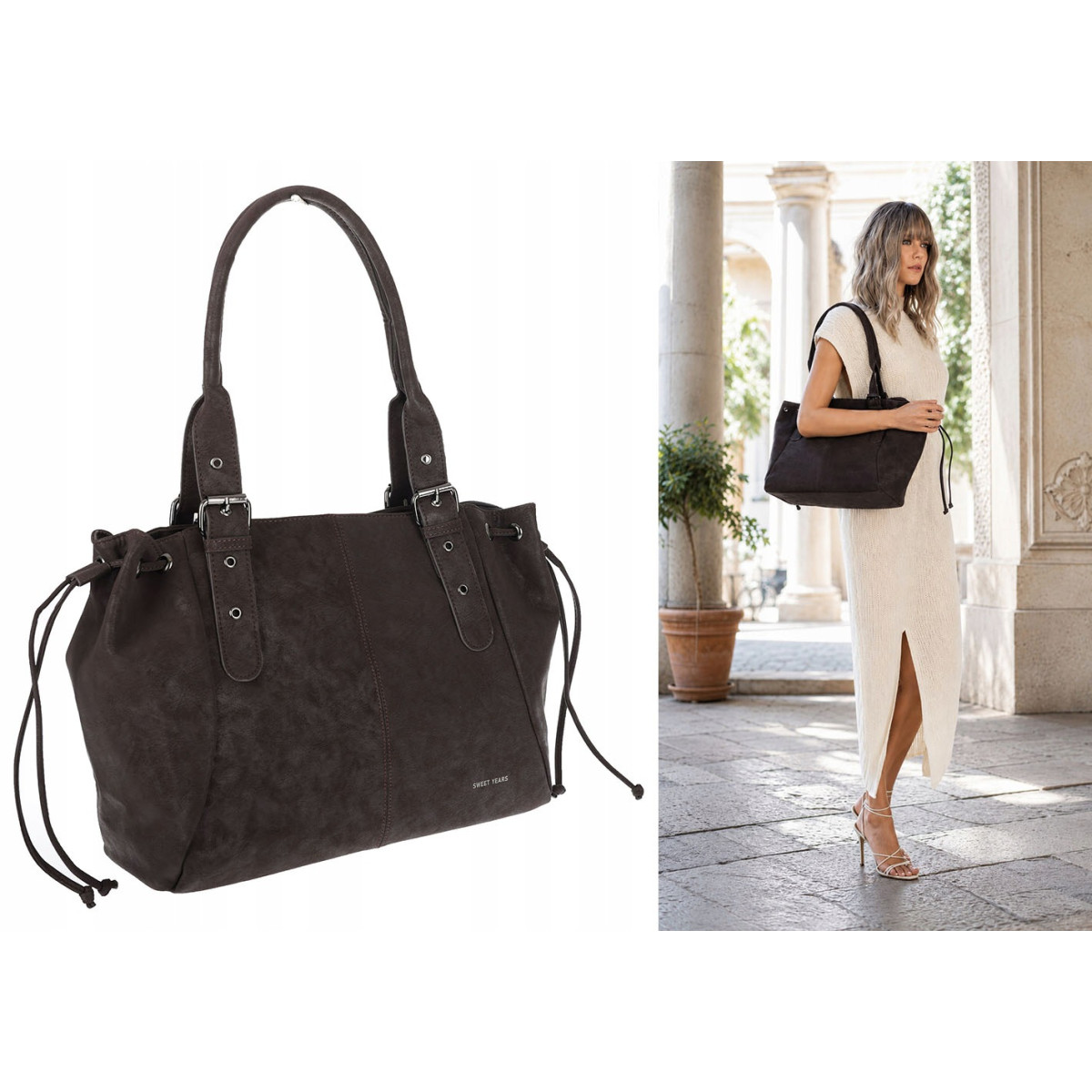 Torebka damska shopper kuferek elegancka torba do pracy NS977 Czekoladowa