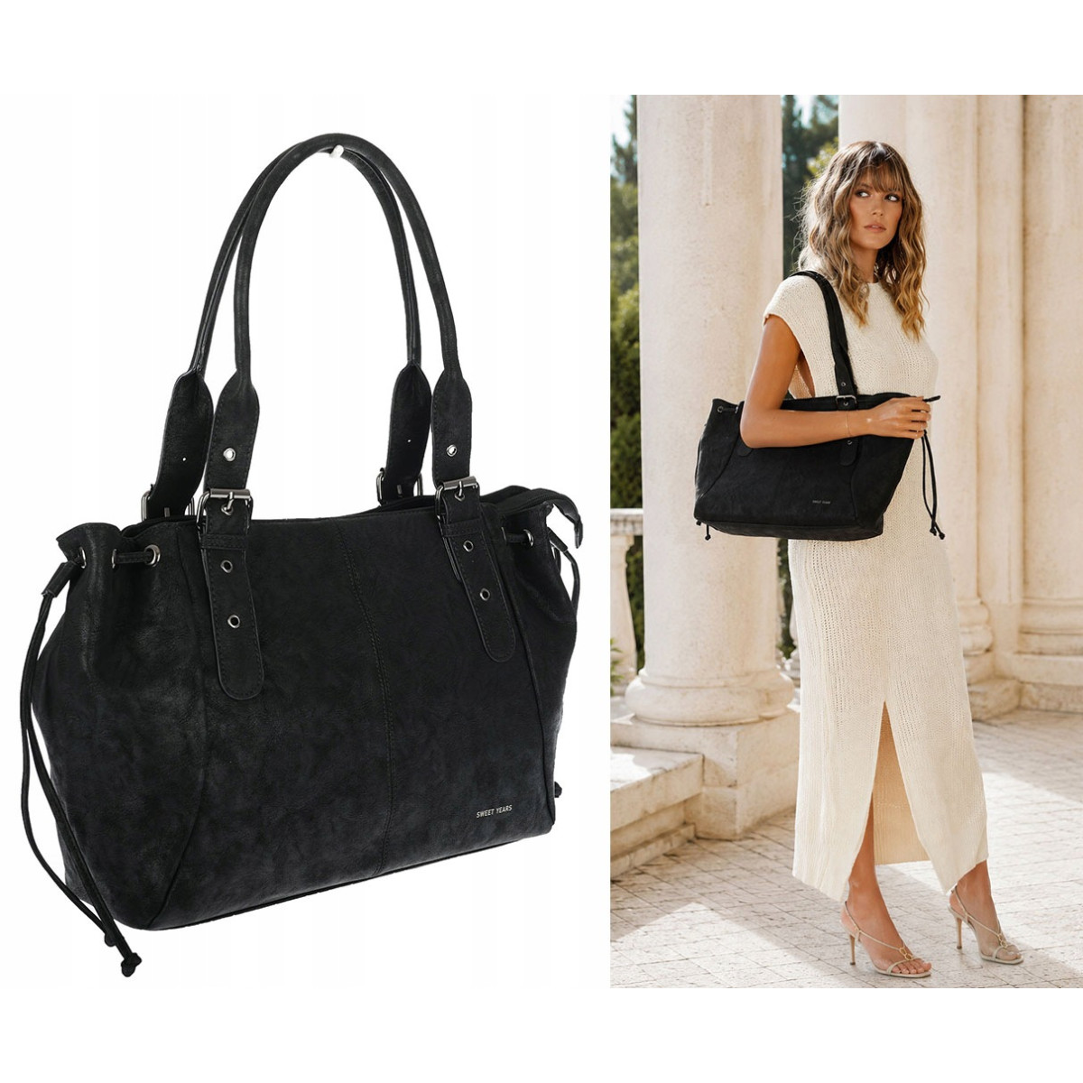 Torebka damska shopper A4 kuferek na ramię torba do pracy NS977 Czarna