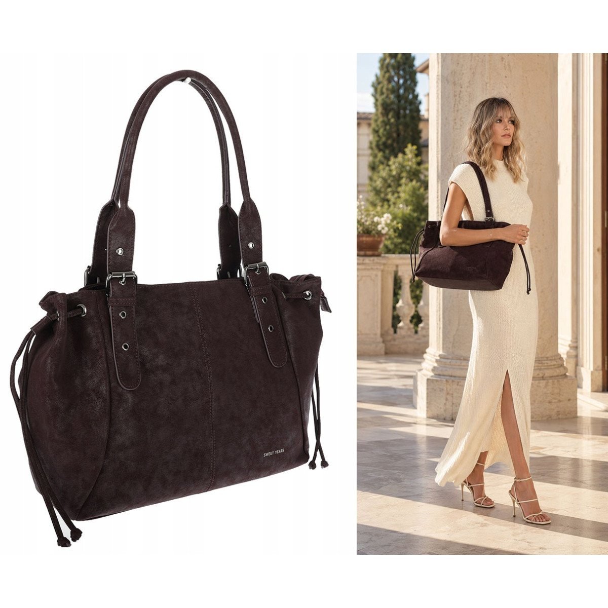 Torebka damska shopper A4 kuferek elegancka torba do pracy NS977 Bordowa