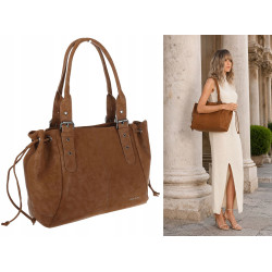 Torebka damska shopper A4 kuferek elegancka torba do pracy NS977 Brązowa