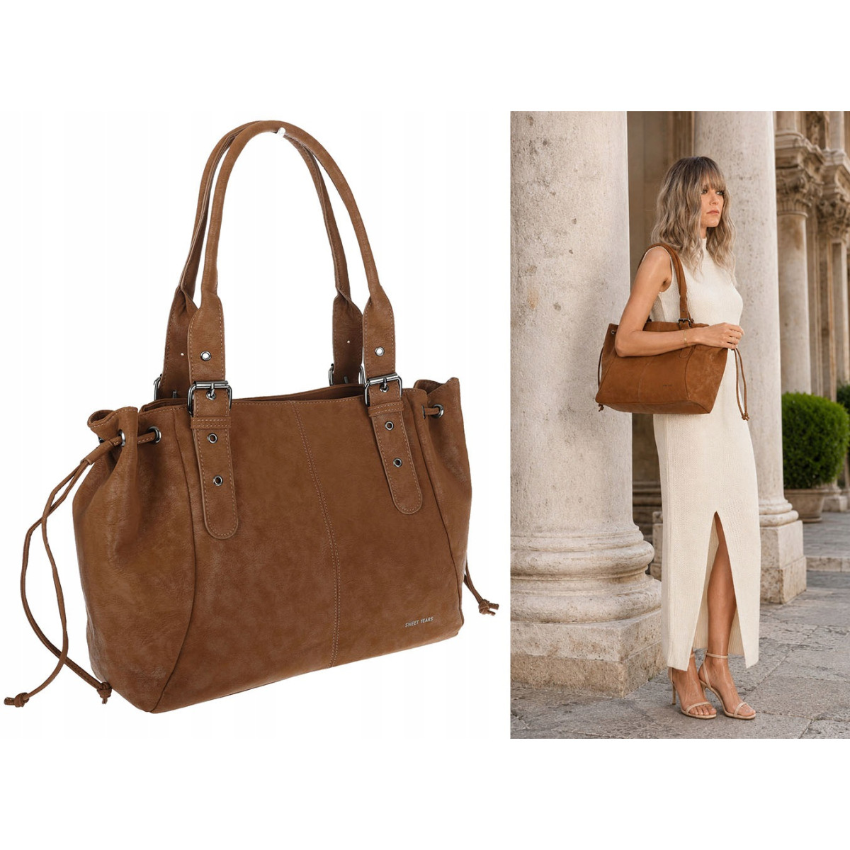Torebka damska shopper A4 kuferek elegancka torba do pracy NS977 Brązowa