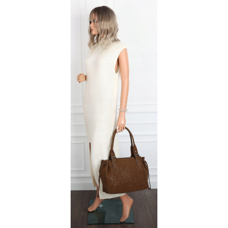Torebka damska shopper A4 kuferek na ramię torba do pracy NS977 Brązowa