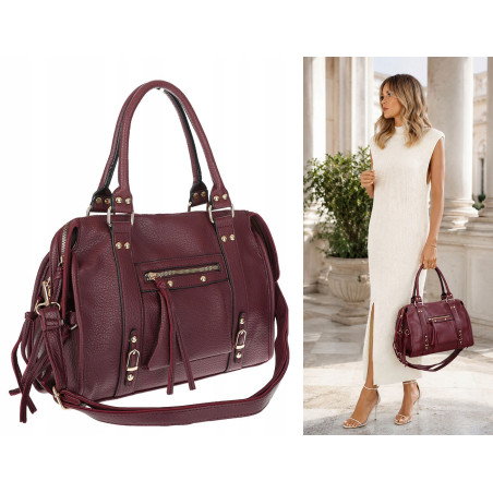 Torebka damska shopper kuferek elegancka torba modna do pracy HJ812 Bordowa