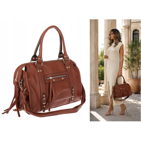 Torebka damska shopper A4 kuferek elegancka torba do pracy HJ812 Brązowa