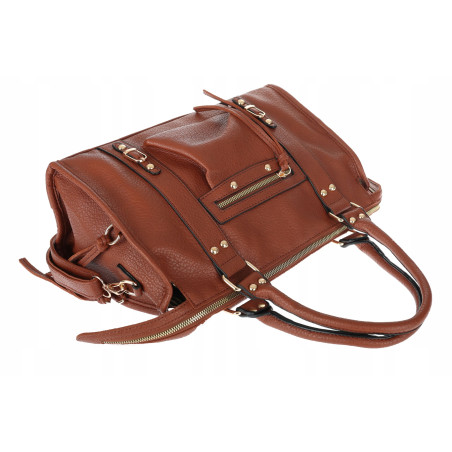 Torebka damska shopper A4 kuferek elegancka torba do pracy HJ812 Brązowa