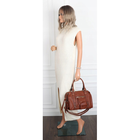 Torebka damska shopper A4 kuferek elegancka torba do pracy HJ812 Brązowa