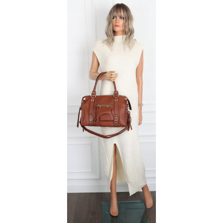 Torebka damska shopper A4 kuferek elegancka torba do pracy HJ812 Brązowa