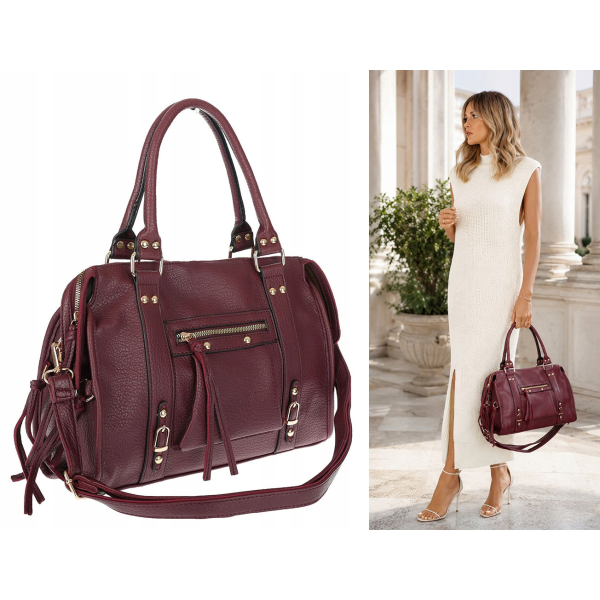 Torebka damska shopper kuferek elegancka torba modna do pracy HJ812 Bordowa