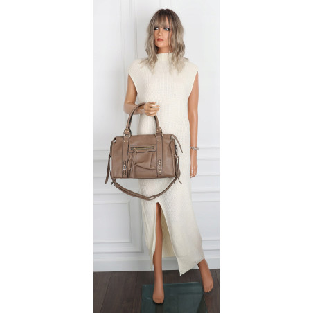 Torebka damska shopper A4 kuferek elegancka torba do pracy HJ812 Beżowa