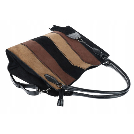 Torebka damska shopper worek zamszowa boho frędzle na ramię MC796 Czarna