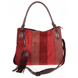 Torebka damska shopper worek zamszowa boho frędzle na ramię MC796 Bordowa