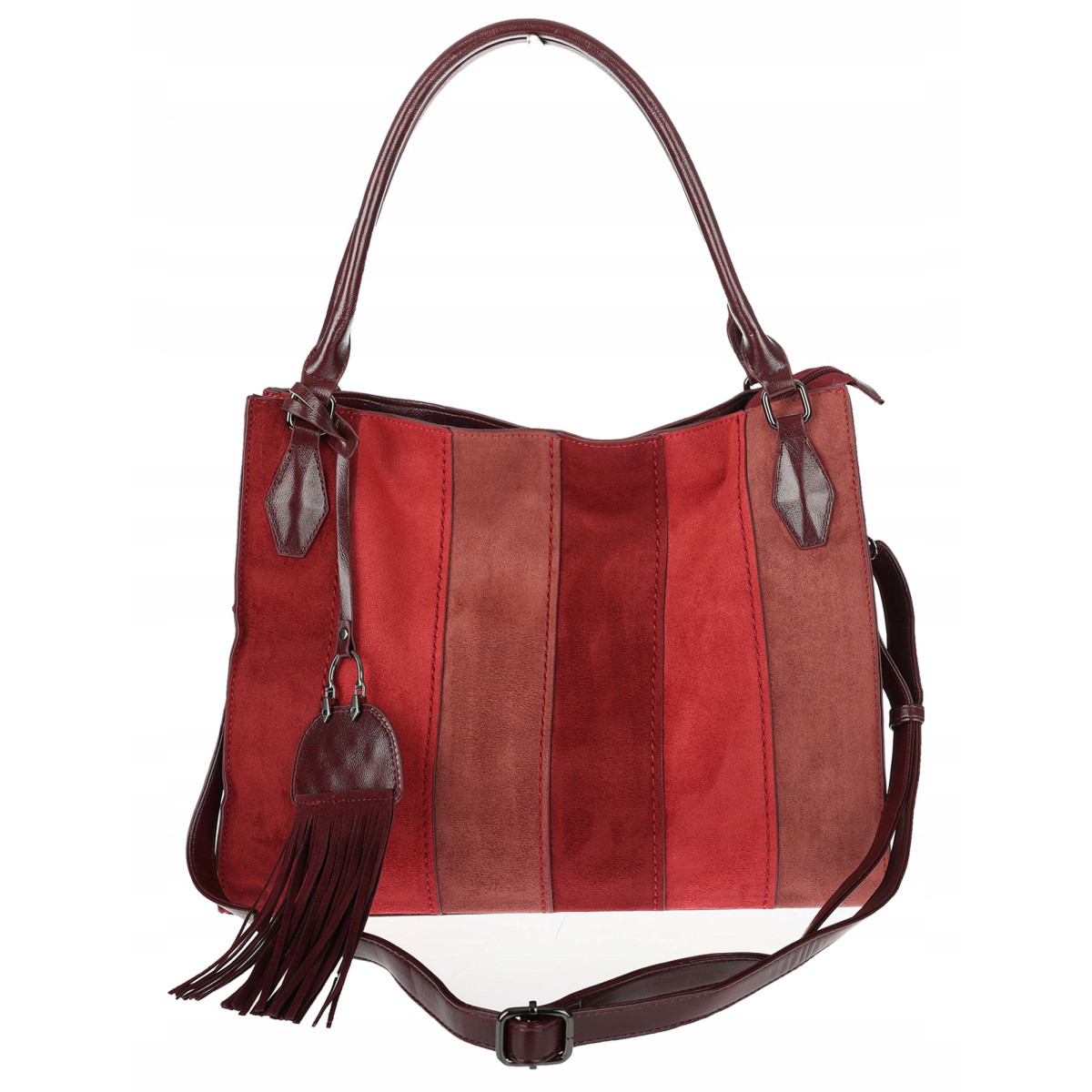 Torebka damska shopper worek zamszowa boho frędzle na ramię MC796 Bordowa