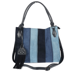 Torebka damska shopper worek zamszowa boho frędzle na ramię MC796 Niebieska