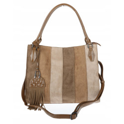 Torebka damska shopper worek zamszowa boho frędzle na ramię MC796 Beżowa