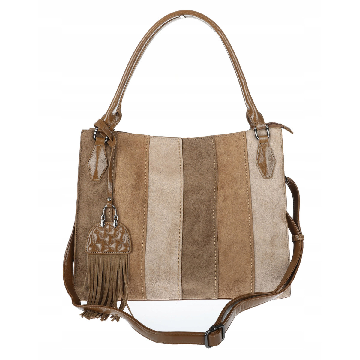 Torebka damska shopper worek zamszowa boho frędzle na ramię MC796 Beżowa
