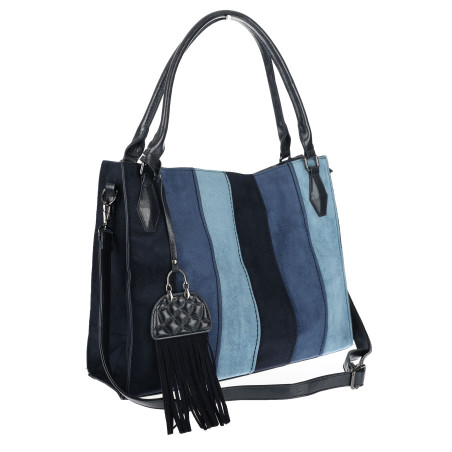 Torebka damska shopper worek zamszowa boho frędzle na ramię MC796 Niebieska
