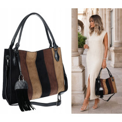 Torebka damska shopper worek zamszowa boho frędzle na ramię MC796 Czarna