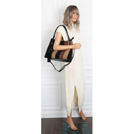 Torebka damska shopper worek zamszowa boho frędzle na ramię MC796 Czarna