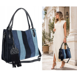 Torebka damska shopper worek zamszowa boho frędzle na ramię MC796 Niebieska
