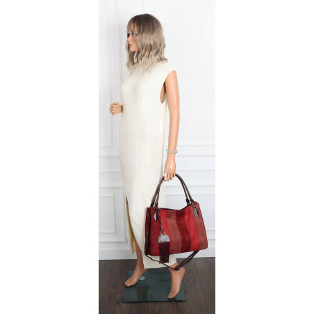 Torebka damska shopper worek zamszowa boho frędzle na ramię MC796 Bordowa
