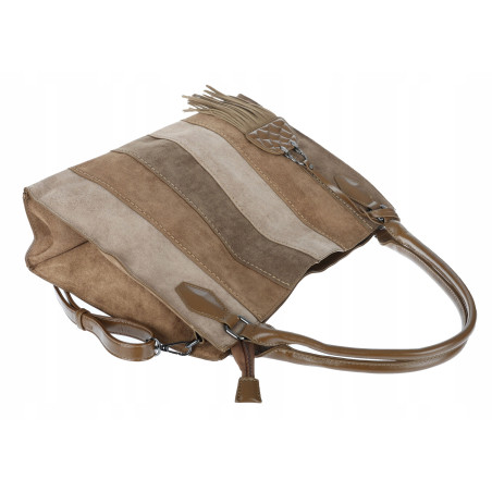 Torebka damska shopper worek zamszowa boho frędzle na ramię MC796 Beżowa